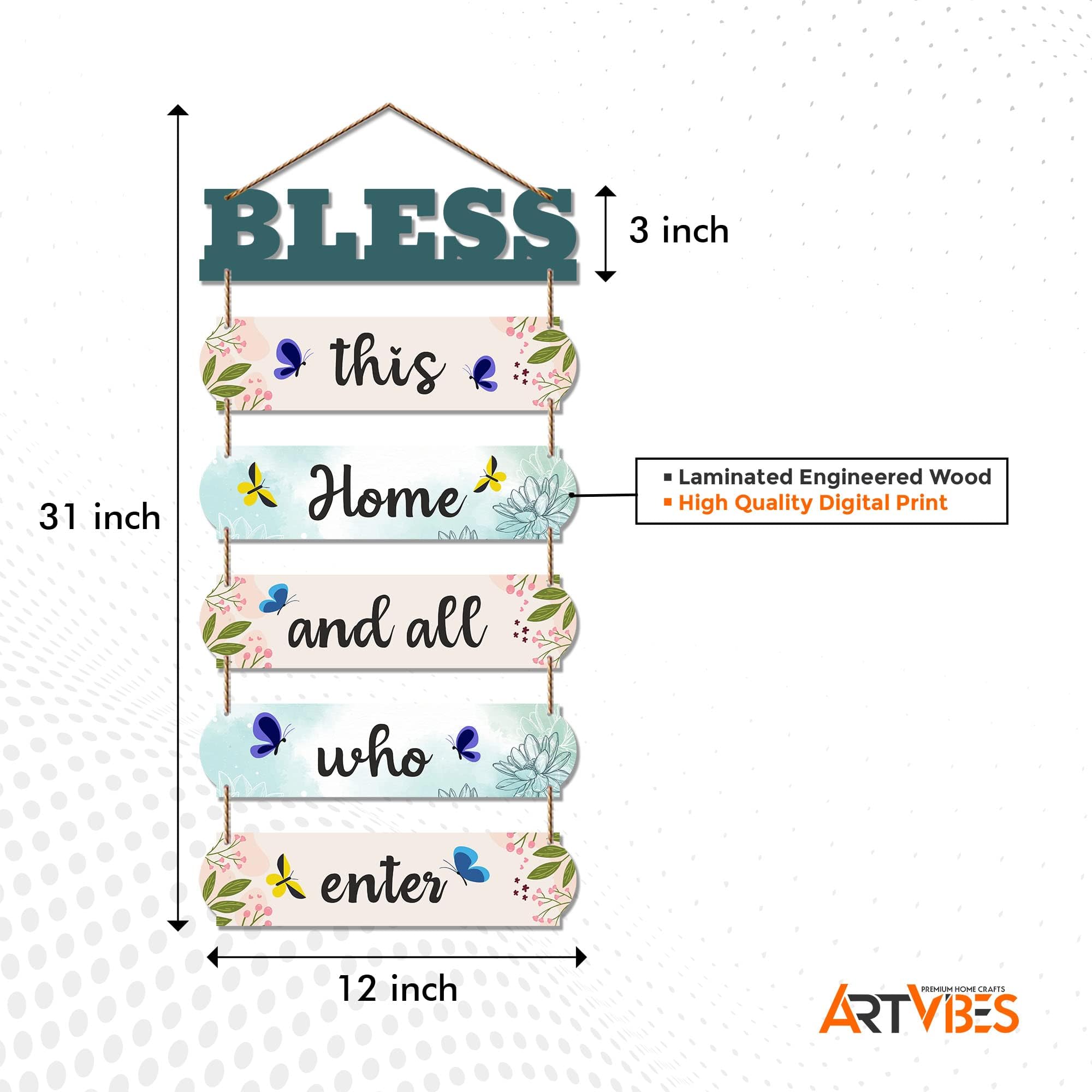 Artvibes Home Quote Decorative Wall Art Wooden Wall Hanger for Living Room | Bedroom | Gifts | Wall Hangings for Home Decoration | Modern Decor Items | Artworks Wall Hangings (WH_6613N), Set of 6