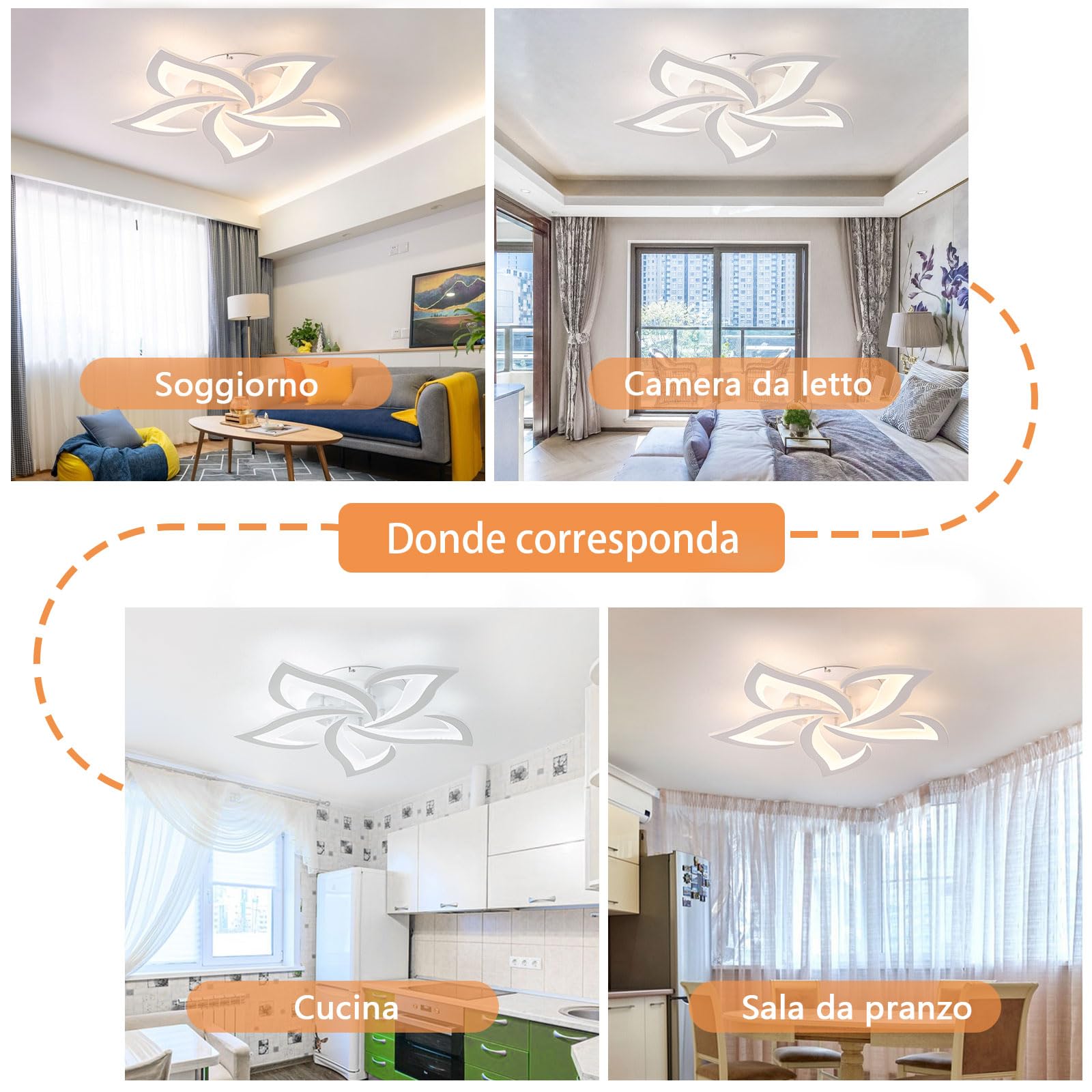 Plafoniera LED Soffitto Dimmerabile, 40W Lampada con Telecomando APP, Lampadario, Moderna per Camera da Letto, Studio, Soggiorno