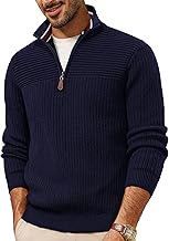 PJ PAUL JONES Mens Quarter Zip Jumper Knitted V Neck Sweater Long Sleeved Mock Neck Pullover