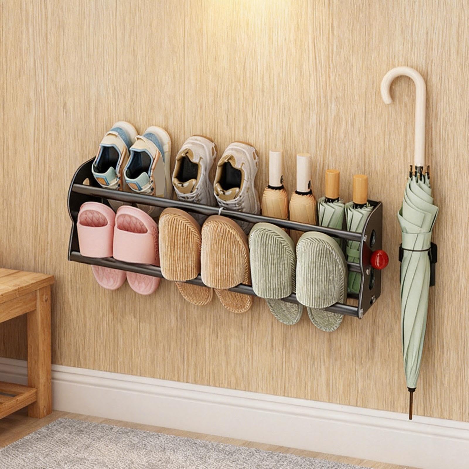 Zapatero de pared Organizador De 2 Niveles Extensible Magnético Sin Taladro | Soporte de zapatos para hogar, interior, entrada, sala de estar, dormitorio, hotel, residencia, autocaravana