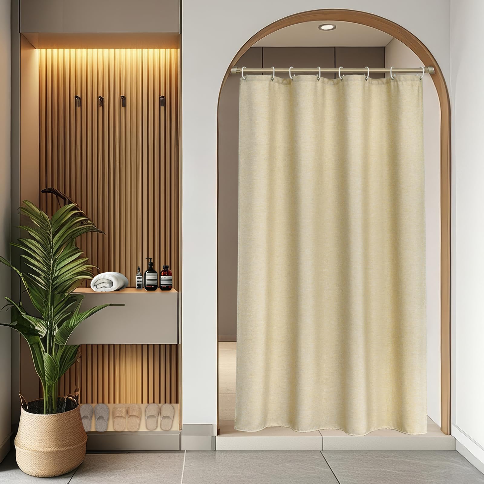 Rideau de douche en lin beige EurCross 120x180 de luxe style hôtel chic