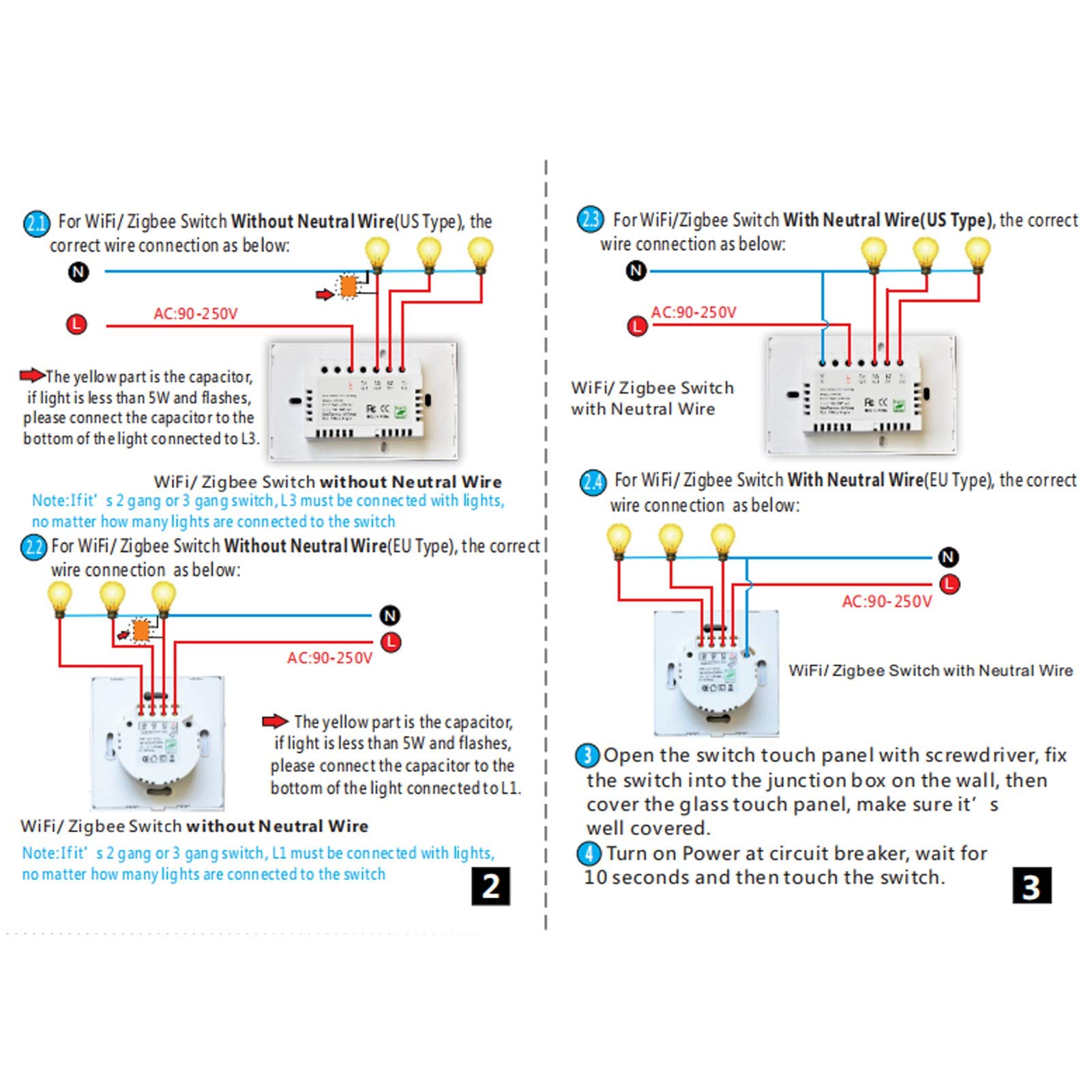 Interruptor Táctil Inteligente, Control Remoto WiFi, Interruptor Inteligente de 3 Bandas con Soporte para IFTTT Roqi, para Casa, Oficina, Tienda, Restaurante