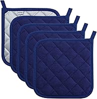 Joyhalo Extra Thick Heat Resistant Pot Holders - Quilted Potholders, Hot Pads & Trivets for Safe Cooking & Baking (Set of 4, Dark Blue)