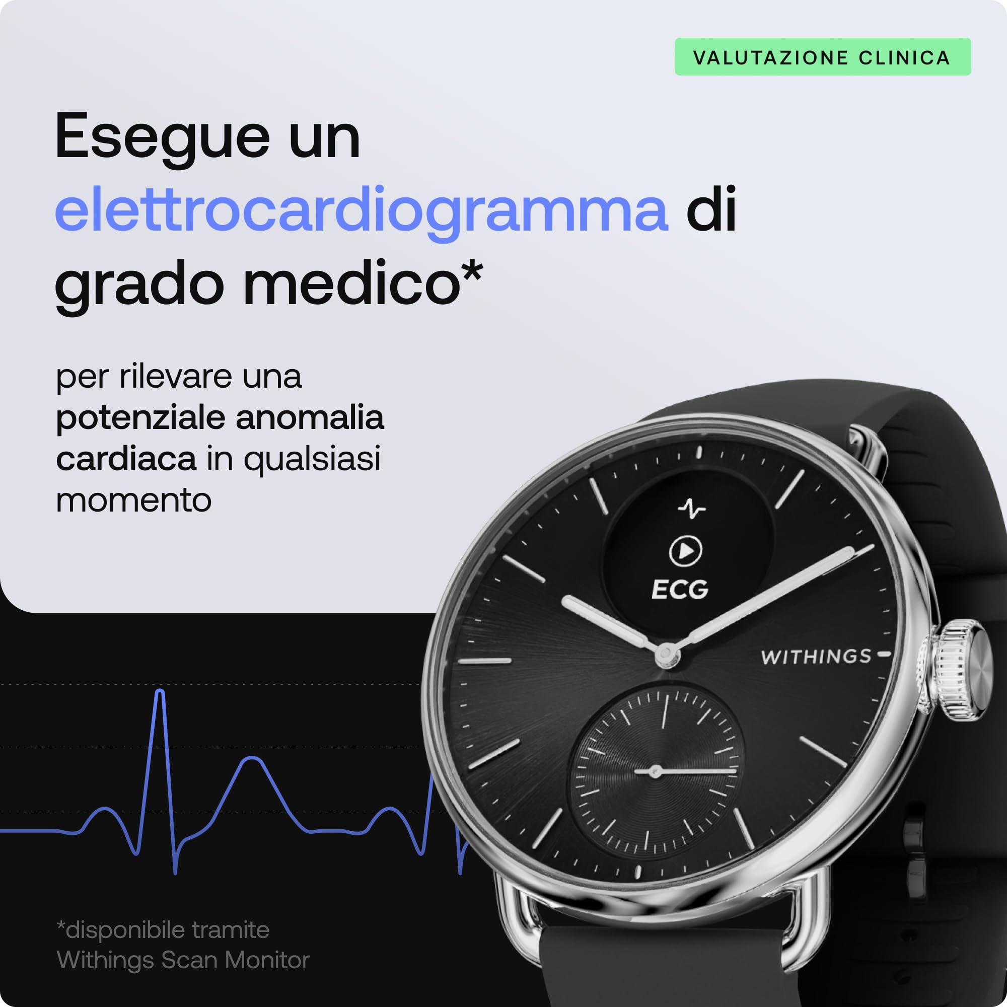 WITHINGS ScanWatch 2, Smartwatch ibrido per la salute del cuore per uomini e donne - ECG, SpO2, monitoraggio temperatura, sonno, salute respiratoria, ciclo, batteria 30 giorni, per iOS e Android