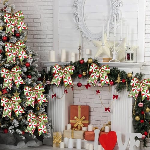 Miniatura 25 de DIYDEC 12 lazos de Navidad decorativos de 6.3 pulgadas, lazos grandes de corona de Navidad, lazos de árbol de Navidad rojo y verde, lazos