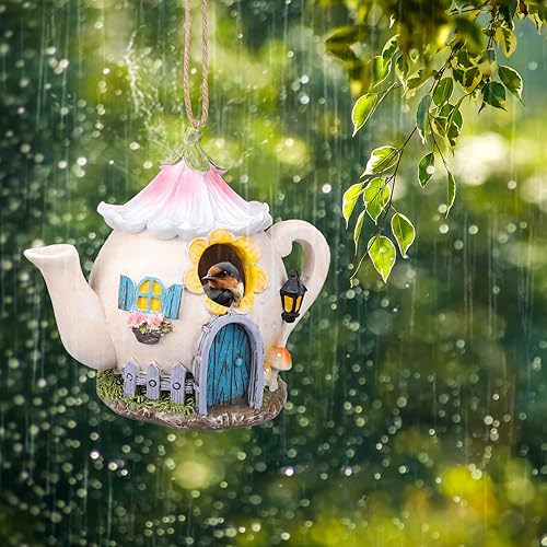 Miniatura 6 de Casas para pájaros, Casa de pájaros de resina para exteriores, Casas decorativas para pájaros, Regadera colgante Casas de pájaros para exteriores