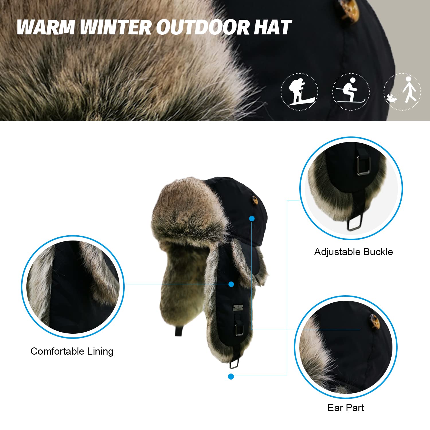 Unisex Fliegermütze Rib Bomber Aviator Pilot Hat Faux Fellmütze Winter Russische Mütze Herren Bomber Hut Fliegermütze Erwachsenen Wintermütze Ohrenschützer