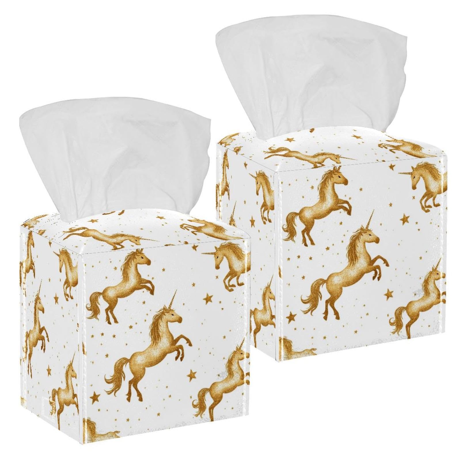 Boîte à mouchoirs en cuir chic et étoiles dorées pour comptoir élégant