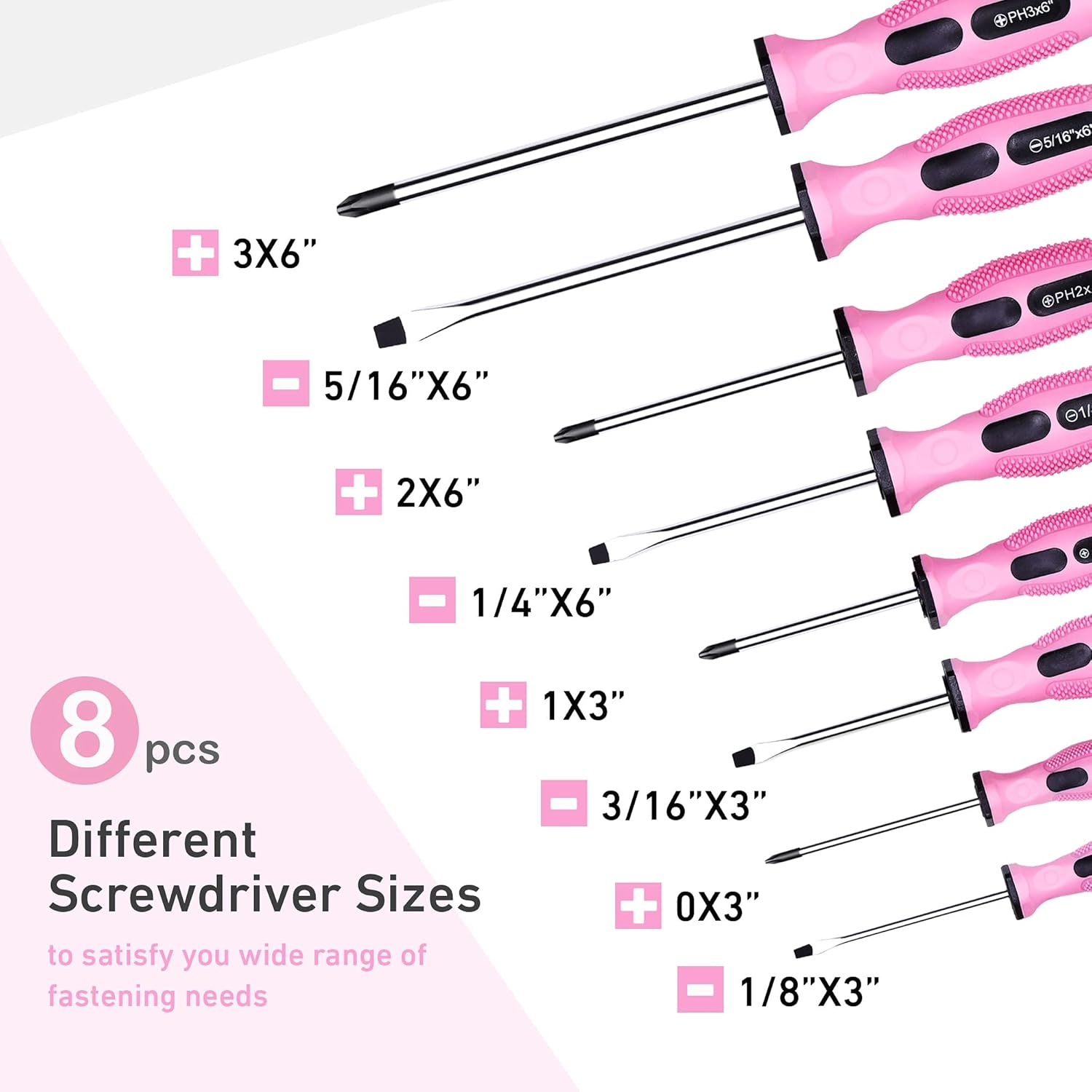 FASTPRO 8-Piece Pink Magnetic Screwdrivers Set & 15-Piece Pink Tool Kit