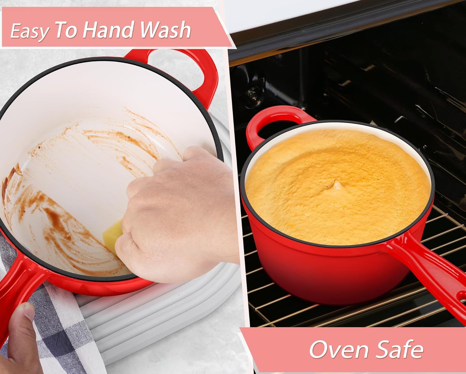 TeamFar Enameled Cast Iron Sauce Pan, 1QT Small Sauce Pot with Lid, Mini Dutch Oven Saucepan for Cooking/Simmering/Baking/Boiling, Sturdy & Nonstick, Oven Safe & Fit for Induction-Red