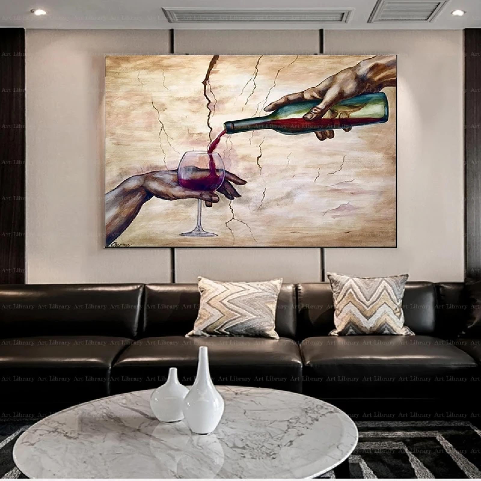 JACBON Arte famosa La creazione di Adamo Vino rosso in mano Poster Michelangelo Stampe su tela Pittura artistica da parete Immagini moderne 65x130cm (26x51 pollici) Cornice interna