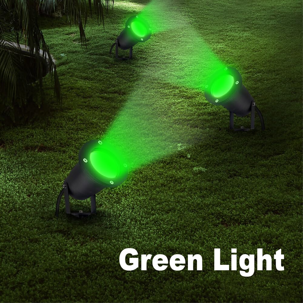 OMSEN Reflektor ogrodowy LED z kolcem GU10 7W, zielone światło, aluminiowa lampa z wymiennymi żarówkami, wodoodporna IP67, oświetlenie ogrodowe do trawnika, drzew i roślin, zestaw 3 szt