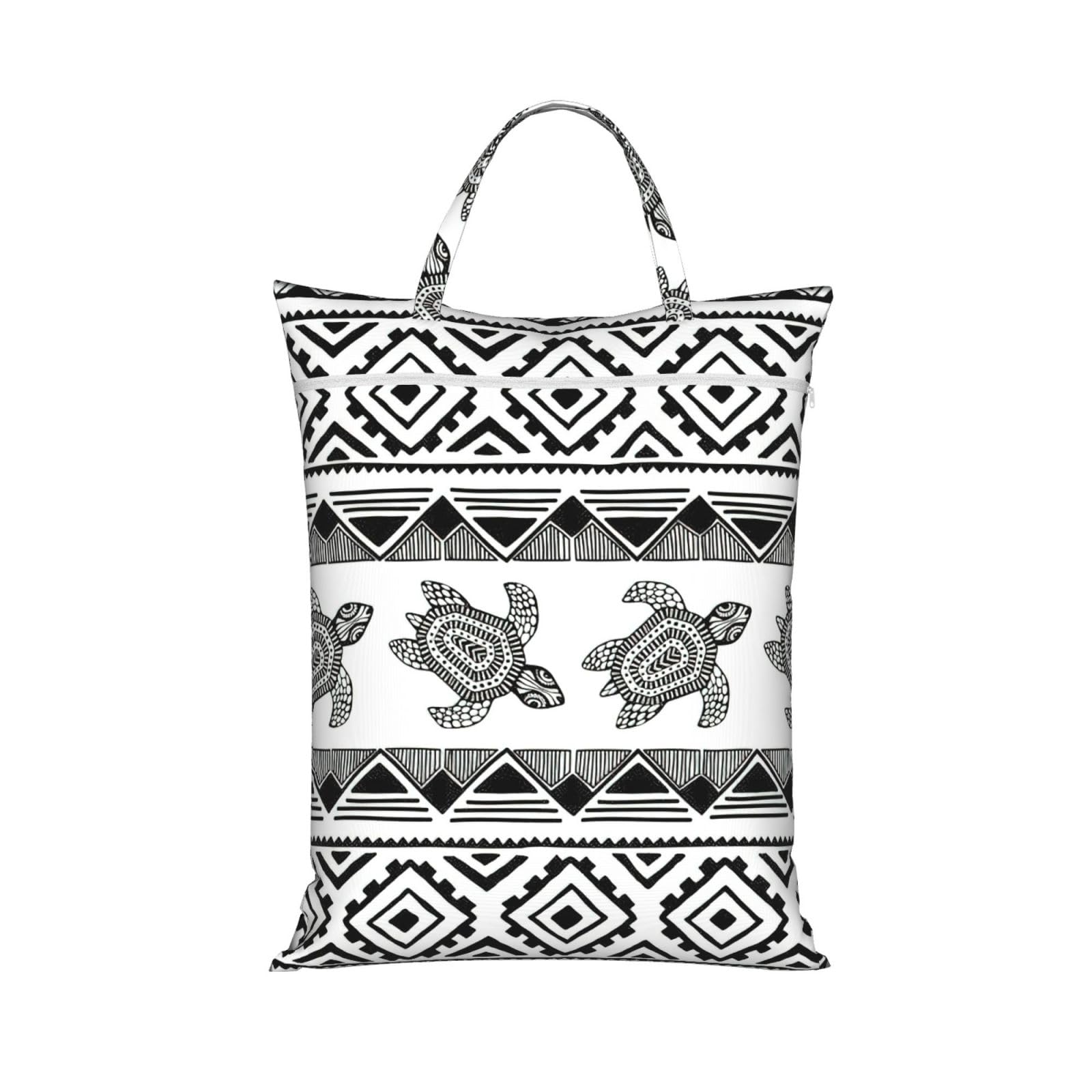 Pphgut 1 Pc Ethnic Turtle Striped Print Travel Laundry Bag Portable Dirt Clothes Bags Daily Hiking Camping Vacation