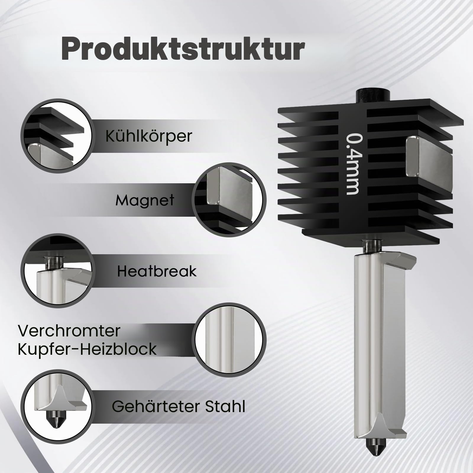 3 Stück A1/A1 MINI Hotend Kits 0.2MM 0.4MM 0.6MM gehärtete Stahldüse hitzebeständigem Extruder Hot End Druckkopf Silikon Schutzhüllen Ersatz für Bambu Lab A1/A1 MINI 3D Drucker Zubehör