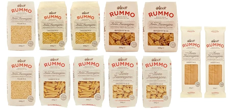 Rummo Pasta Stelline - Semi di Orzo - Spaghetti -Orecchiette - Casarecce -  Mafaldotte - Confezione da 12 confezioni di test
