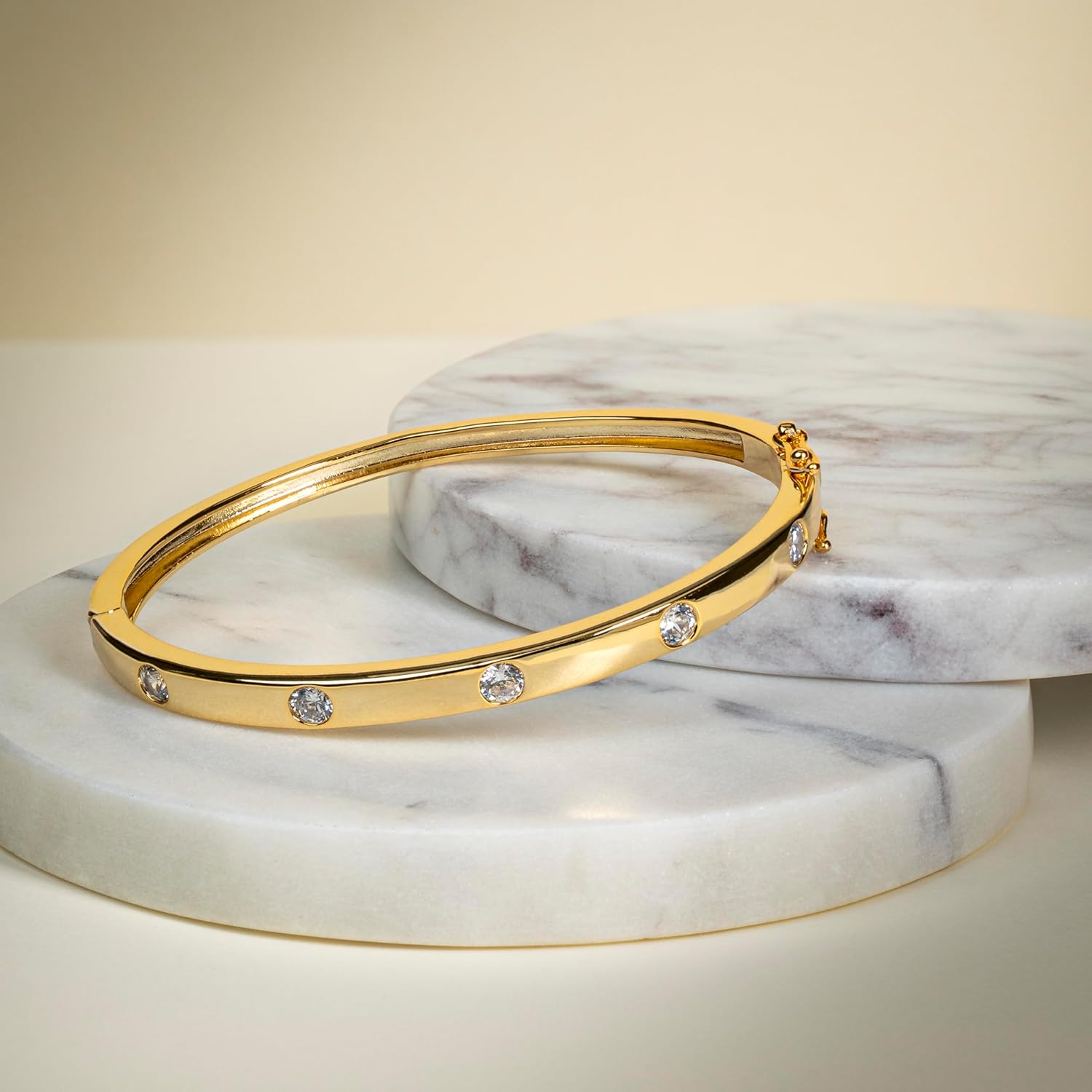 Amazon Essentials 14K Gold-Plated Cubic Zirconia Bangle Bracelet - Image 3