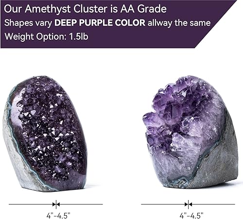 Miniatura 6 de Geoda de cristal de amatista morada natural de Uruguay de 1.5 a 2 libras, grupo de amatista de grado A incluye placa de rejilla adicional, caja de