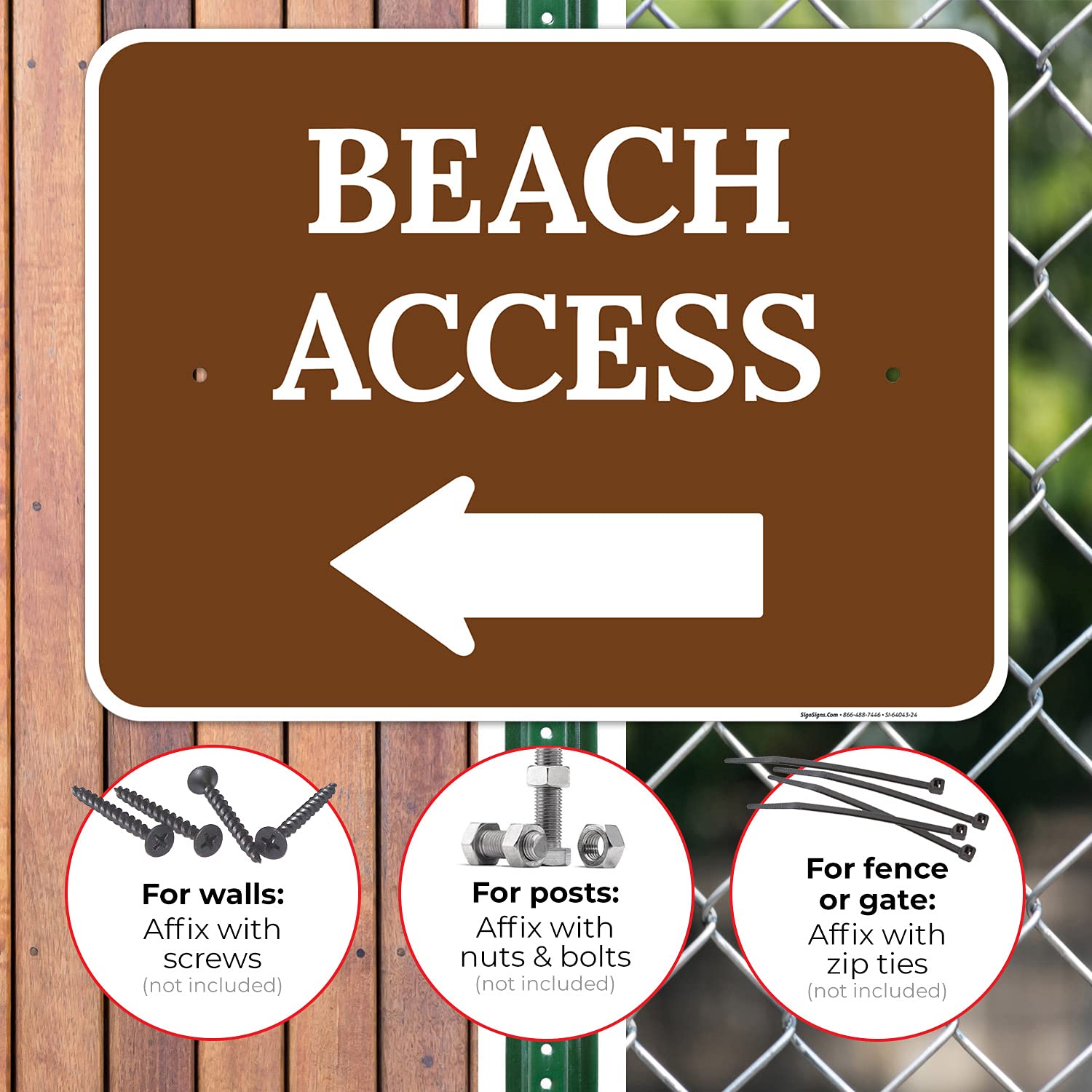 Beach Access with Left Arrow Sign, 18x24 Inches, Rust Free .063 Aluminum, Fade Resistant, Made in USA