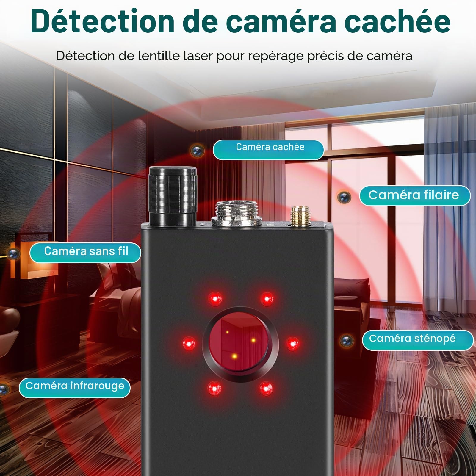 JMDHKK Détecteur de Caméras Espionnes, Détecteur de Micro Espion, GPS et Caméra pour Hôtels, Voyages, Voitures, Maison