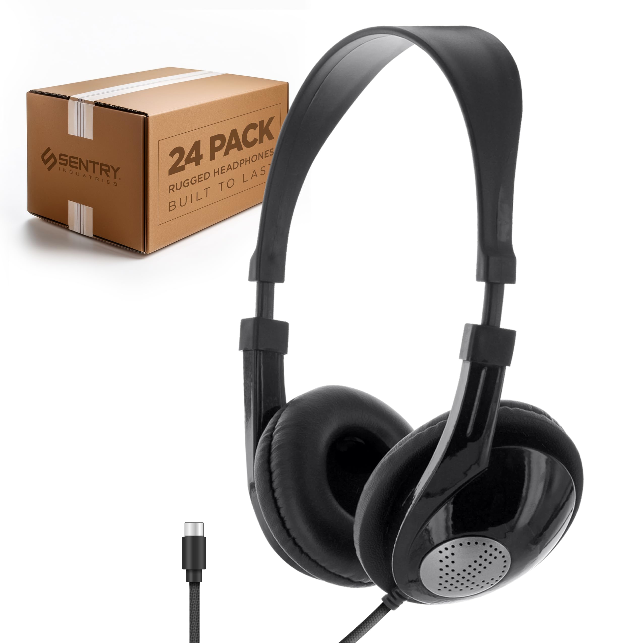 SENTRY Bulk Rugged School Headphones, Durable for Kids, Students, Teachers, Classrooms, 3.5mm or USB-C Jack Options, Optional Boom Mic for Online