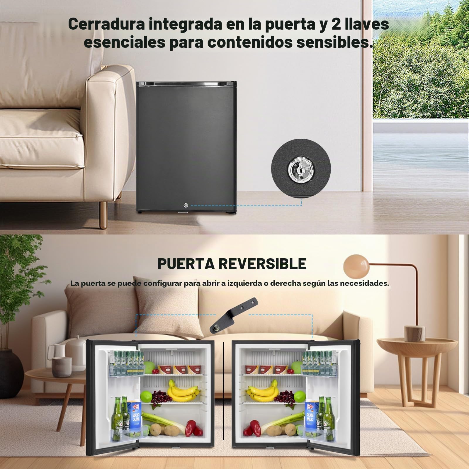 SMETA Nevera Camper 12V 220V, Silenciosa, Nevera Portátil Pequeña 53L, Frigorífico 12V con Cerradura, Mini Nevera para Habitación, Oficina, Coche, Caravana, Furgoneta, Autocaravana 0–10°C, Negro