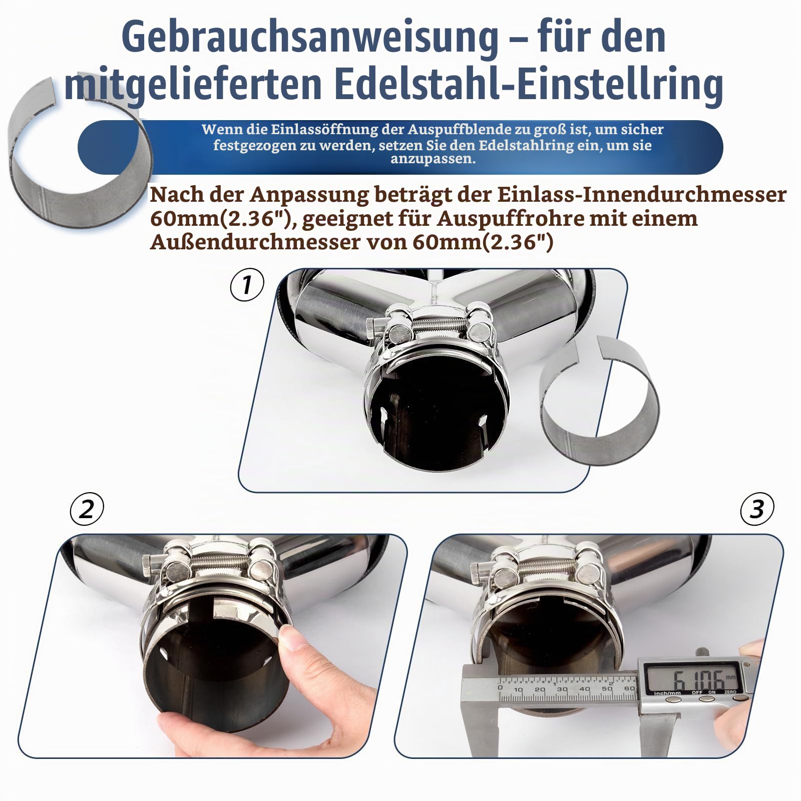 Catekro 63mm Doppeltes Auspuff Endrohr, Auspuffspitzen aus Edelstahl & Kohlefaser Universal für Auto mit 2,5" Einlass Sportliches Auspuffrohr Endrohr Exhaust Tailpipe (Glänzendes Schwarzes Silber)