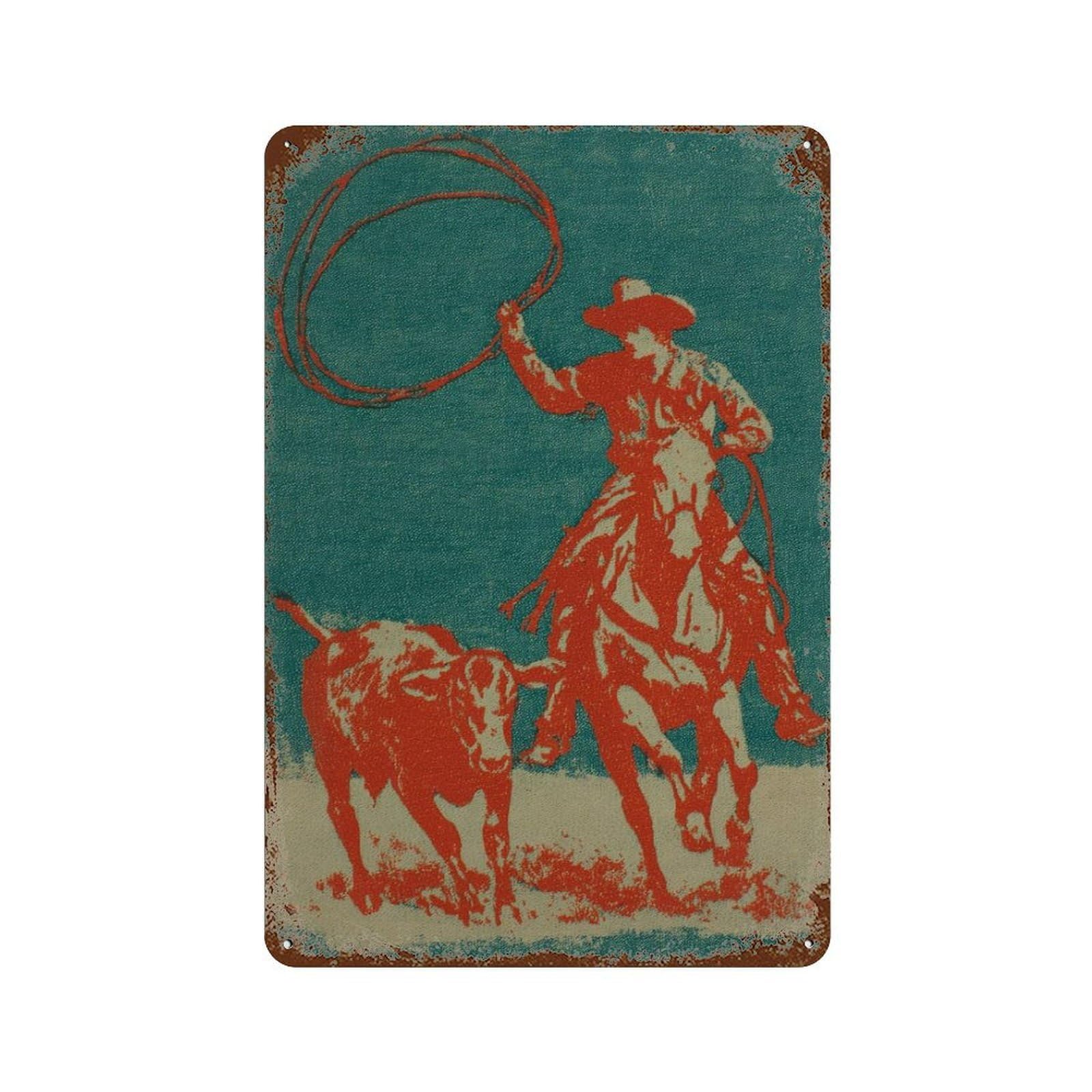 xiaoxiaoshen Cowboy Roping Western Rodeo Rustic Wall Decor Art Metal Tin Poster Modern Home Decor Art Home Bar Shop Decorations Vintage Sign 30x20cm