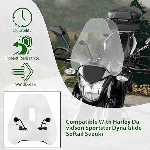 Miniatura 6 de ECOTRIC Parabrisas universal de 15 pulgadas de altura transparente para motocicleta, compatible con Harley Davidson Sportster Dyna Glide Softail