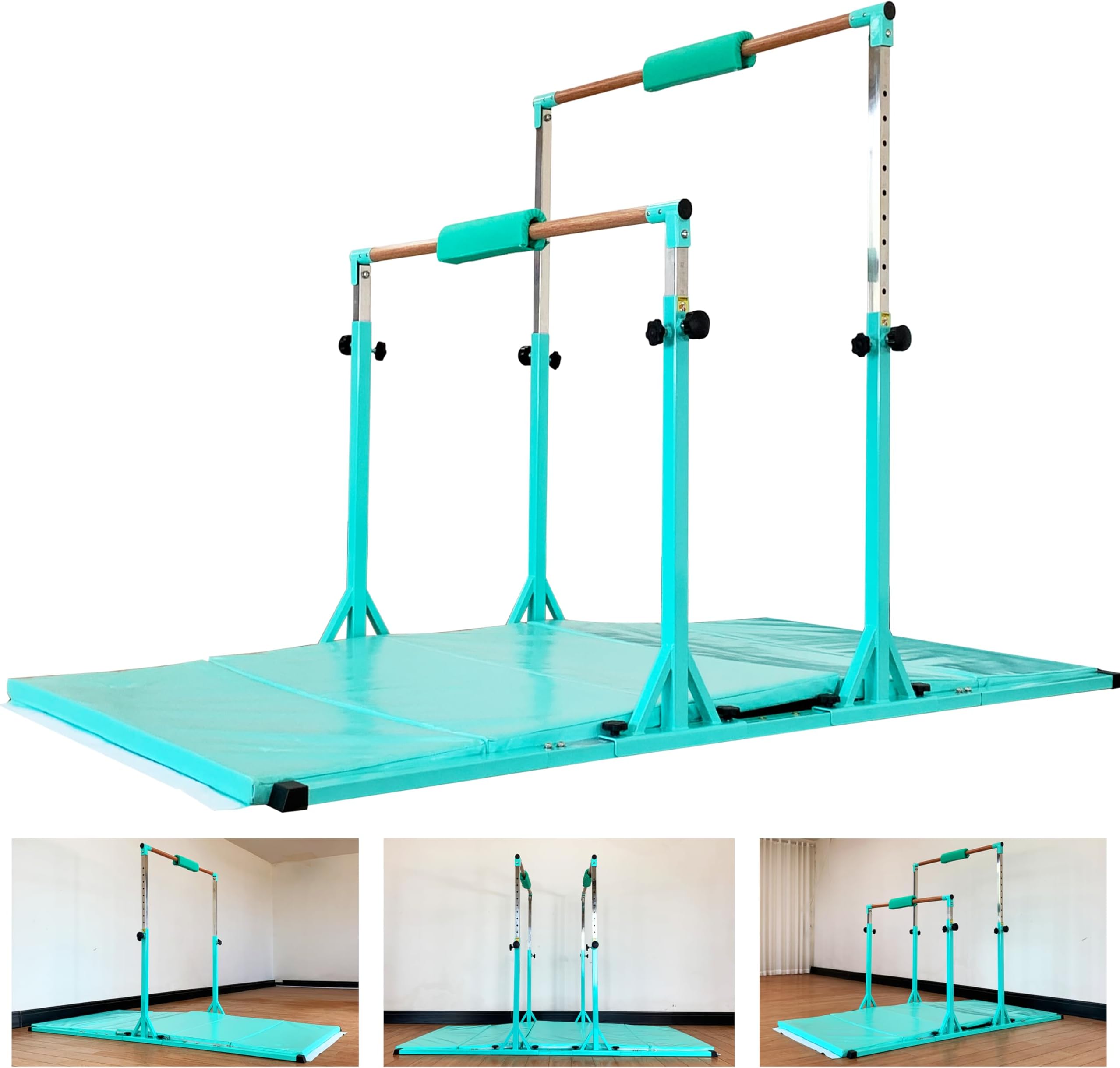 MARFULA Gymnastics Double Horizontal Bars 3Play Parallel Bars Uneven Bars Gymnastics Training Kip Bar with 304 Stainless Steel Regulating Arms & Fiberglass Rail for Indoor Outdoor Home Club Use