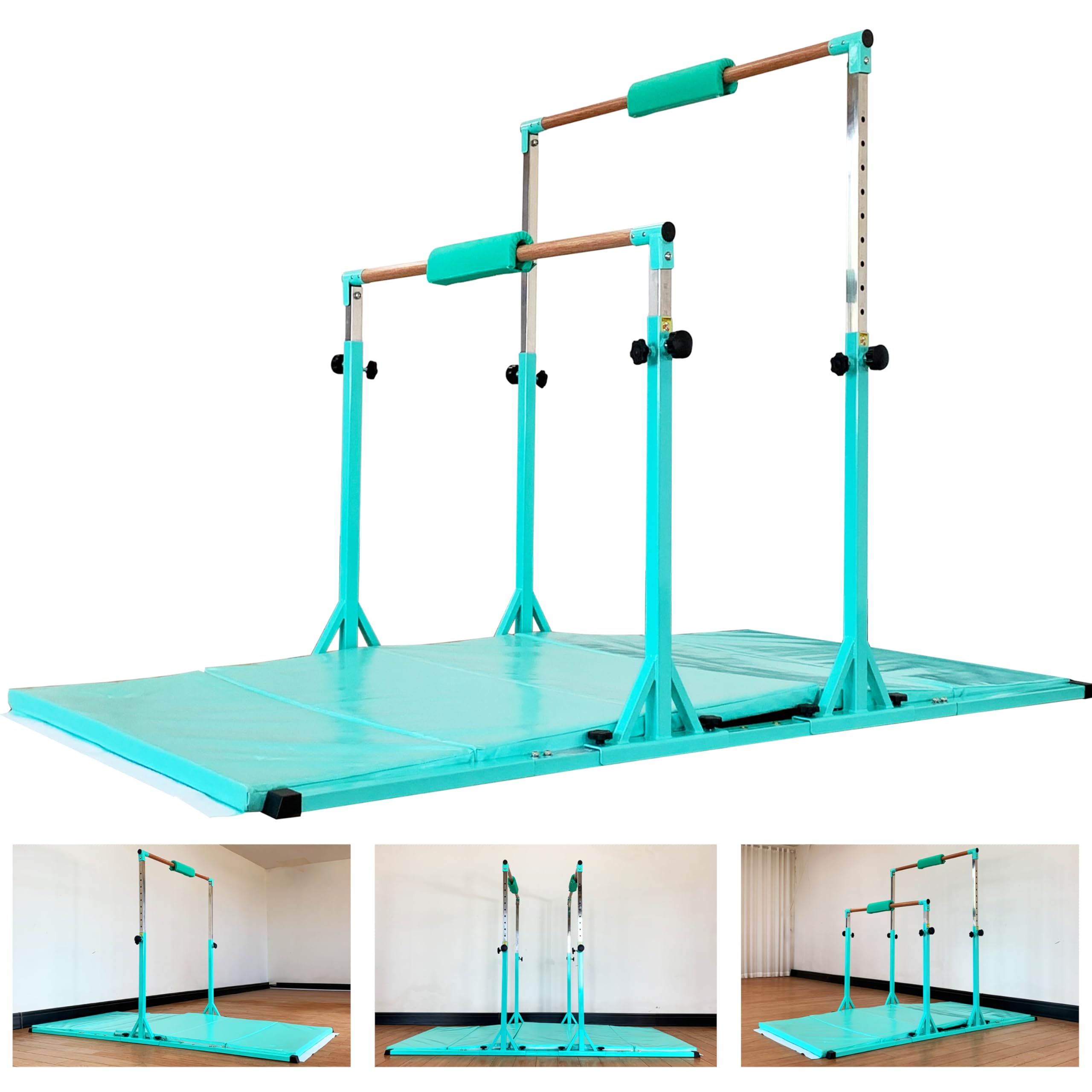 MARFULA Gymnastics Double Horizontal Bars 3Play Parallel Bars Uneven Bars Gymnastics Training Kip Bar with 304 Stainless Steel Regulating Arms & Fiberglass Rail for Indoor Outdoor Home Club Use