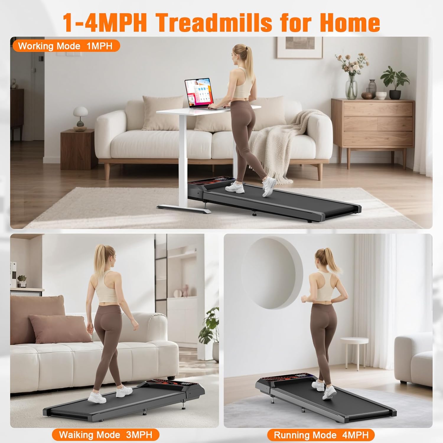 HOELLL Walking Treadmill Pad with 5% Adjustable Incline and APP Sync, Small Compact Under Desk Treadmills for Home and Office with Remote Control and LED Display, 2.5HP