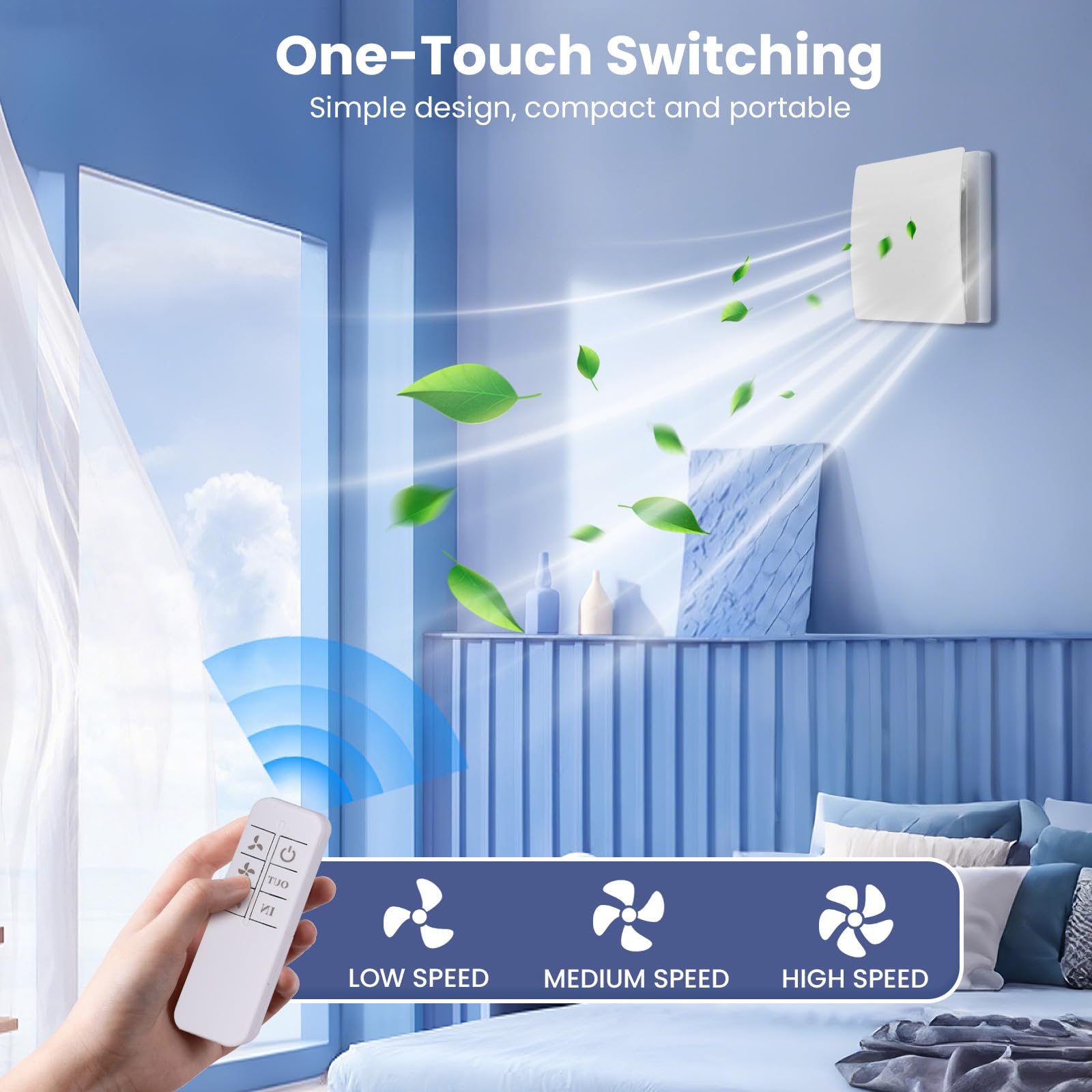 Ventilatore da bagno 100 mm con telecomando, bidirezionale, 3 velocità, funzionamento silenzioso a 30 dB, ventilatore da parete con cavo di alimentazione da 1,5 m, per cucina, bagno, serra, garage