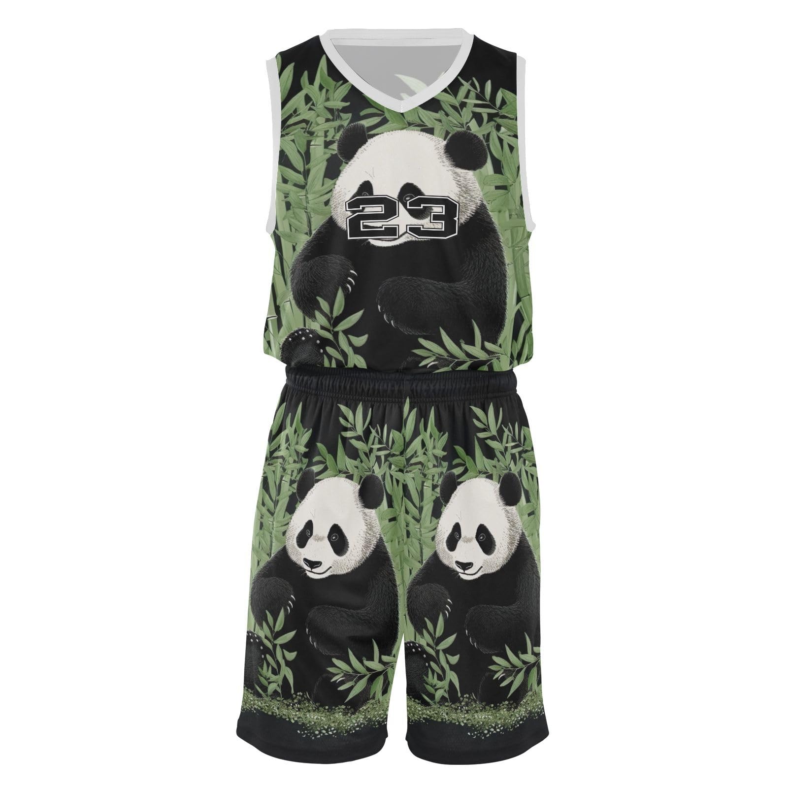 FLildon Cute Panda Boys Basketball Jersey Set Tank Top Shorts Tracksuit Sport Training Suit for Kids, S