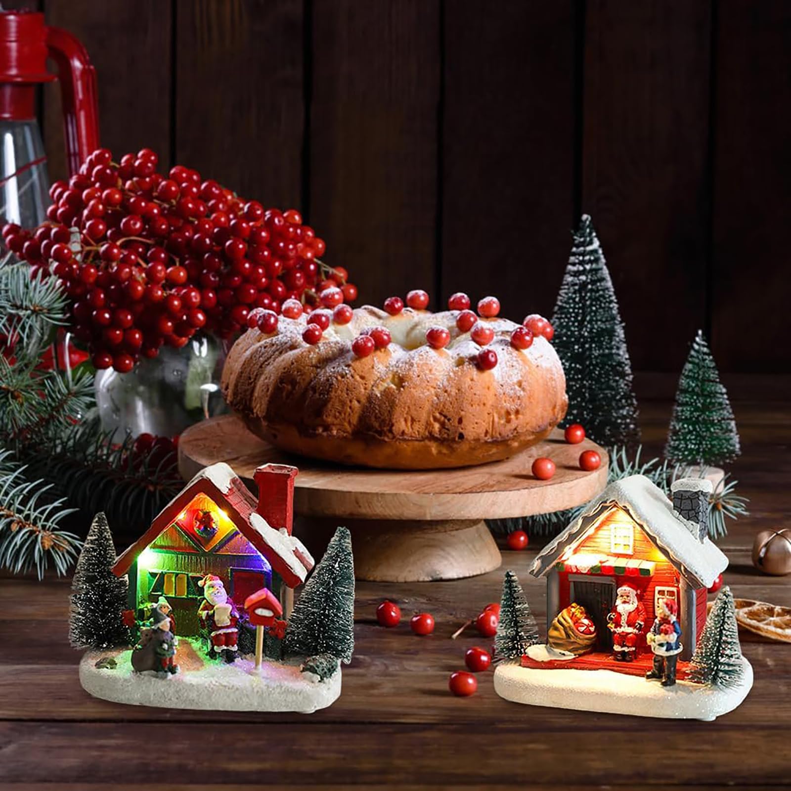 Pequeño Adorno Navideño De Pueblo De Nieve, Casas Navideñas con Escena De Nieve Navideña, Funciona con 2 Pilas AAA Y Material De Resina Duradero, Pintado a Mano Y Artesanía Exquisita
