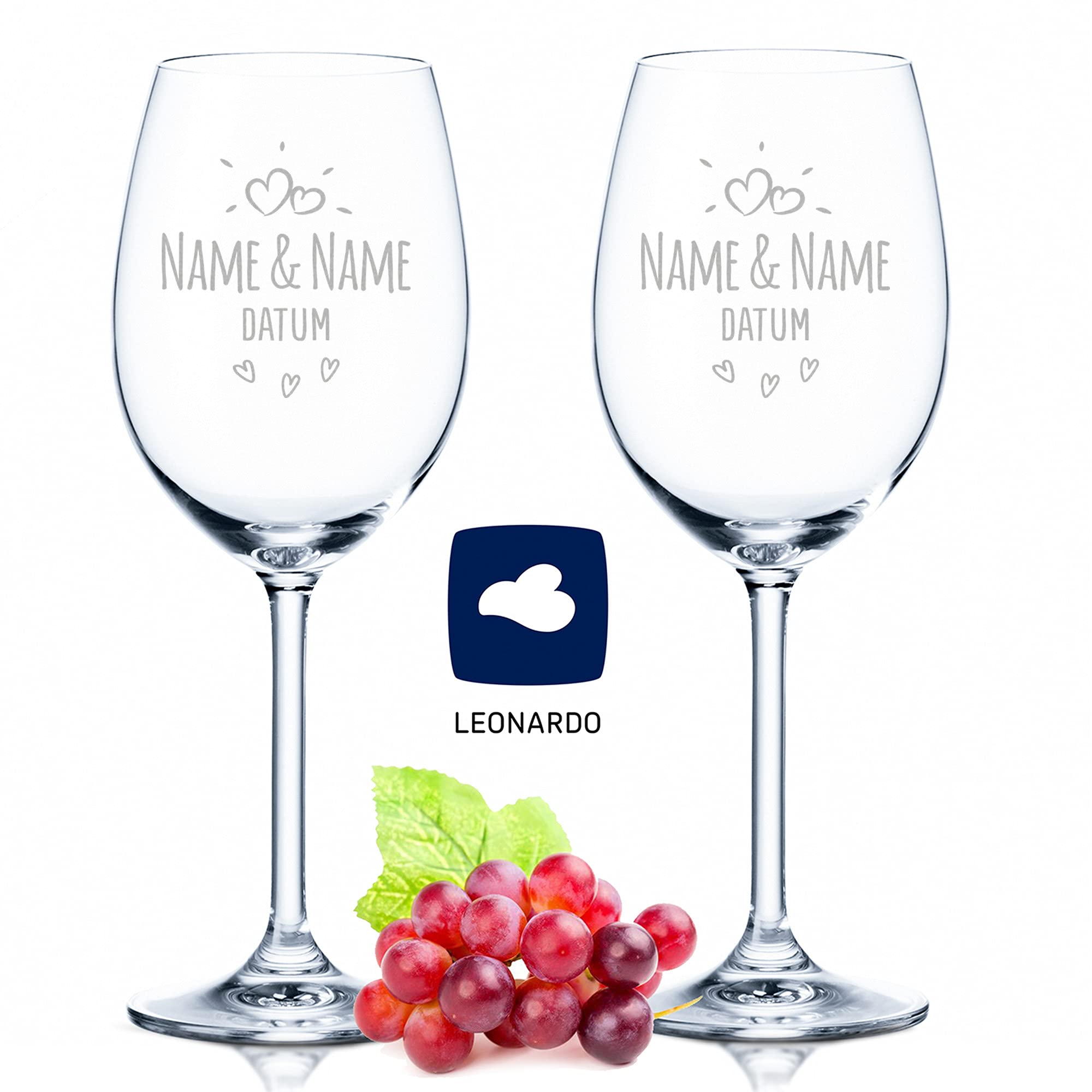 GRAVURZEILE Leonardo Weingläser mit Gravur - Tropical Pampasgras Design - Personalisiert mit Namen & Datum inkl. bedruckter Holzkiste - Geschenk zur Hochzeit Verlobung Jahrestag - Farbe: Daily