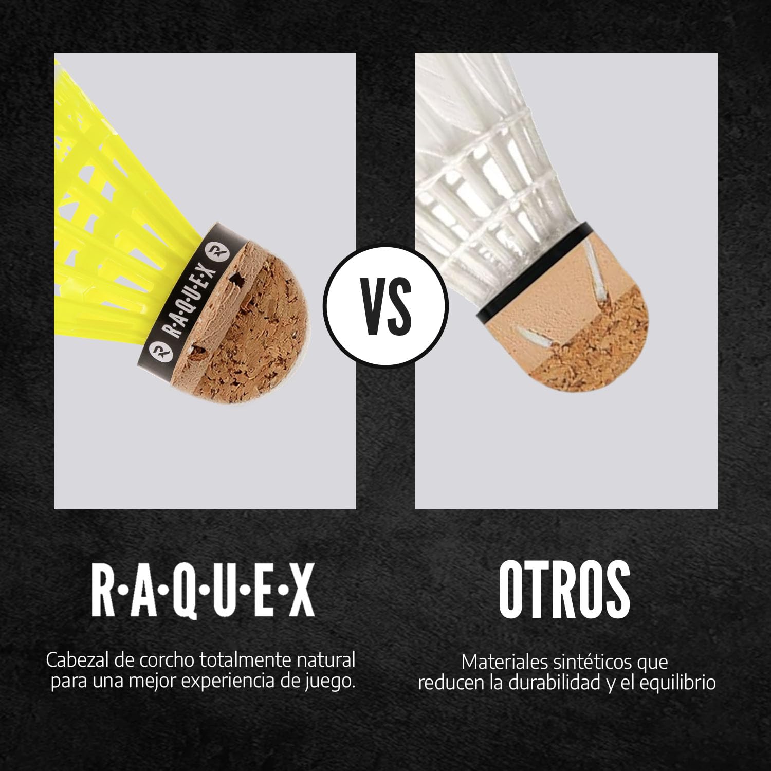 Raquex Tubo de 6 Volantes de Bádminton de Nailon y Corcho Natural, 3 Velocidades, Blanco/Amarillo