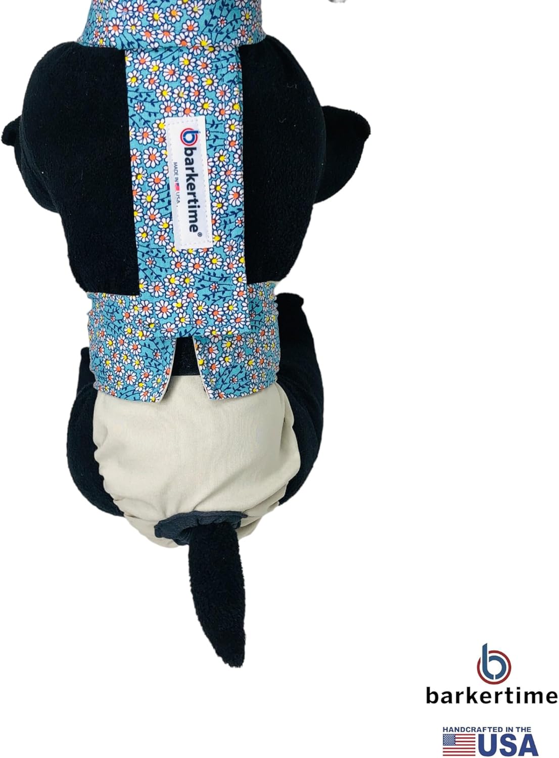Light Blue Daisy Flower on Frosty Cream Dog Diaper Overall, S, Without Tail Hole - Made in USA