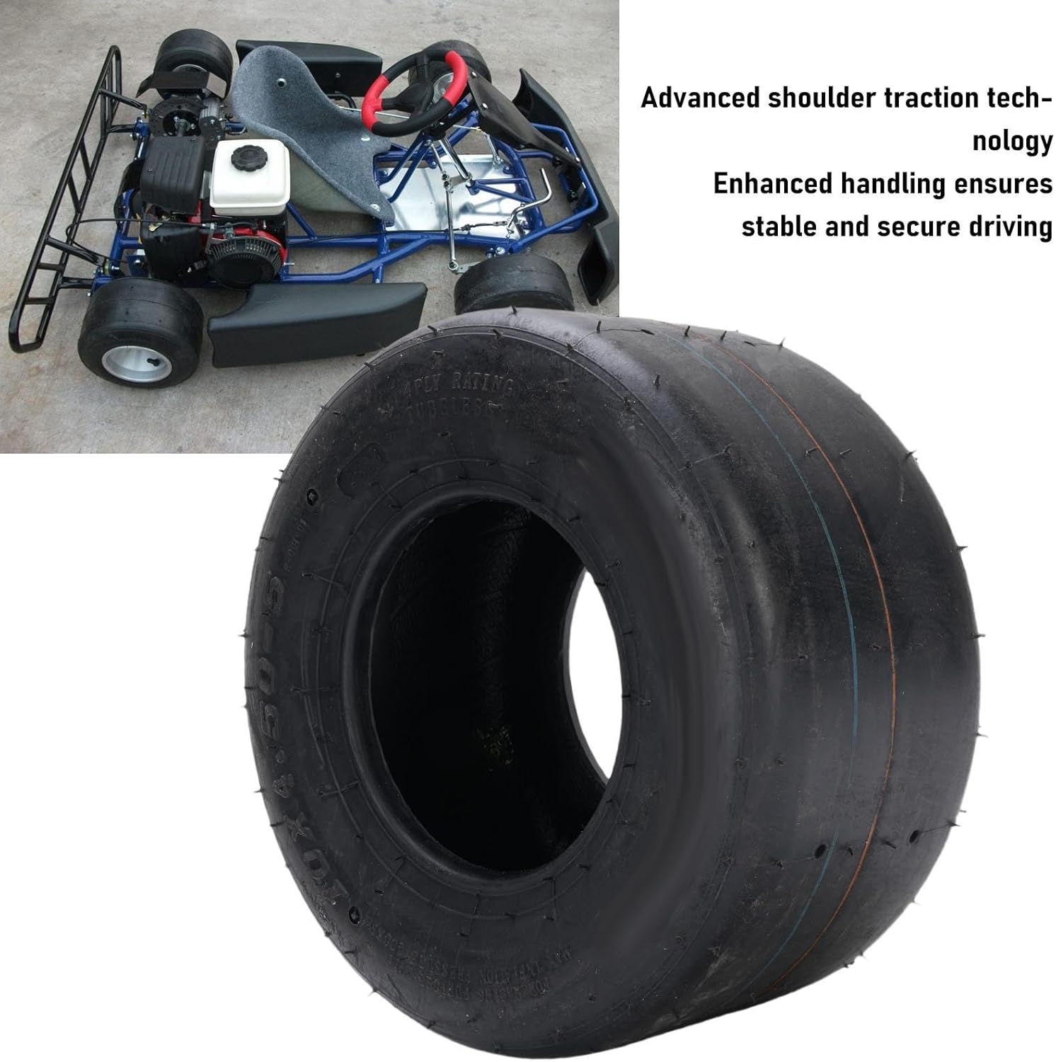 FOSA 10x4.50-5 Tubeless Slick Racing Tire 4 Ply Puncture Proof Vacuum Tire with Grass Protection Anti Slip Explosion Proof for Drift Trike Go Kart 5 Inch Wheels