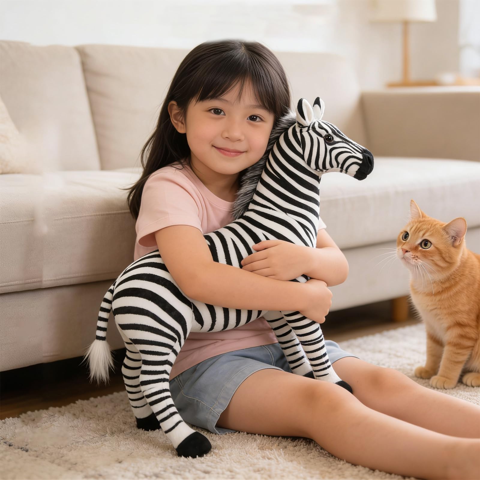 Zebra Plüschtier, Wildtiere Kuscheltier XXL Schwarz und Weiß Kuschelpuppe, Zoo Spielzeug Geschenk für Kinder und Erwachsene (L100*H90CM)