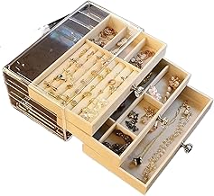 LUIE TEK LIYA Acrylic Jewelry Box, 3 Drawers Velvet Jewelry Organizer for Ring Earring Necklace Bracelet Display Clear Acrylic Jewelry Storage Case Gift for Women Ladies Girls