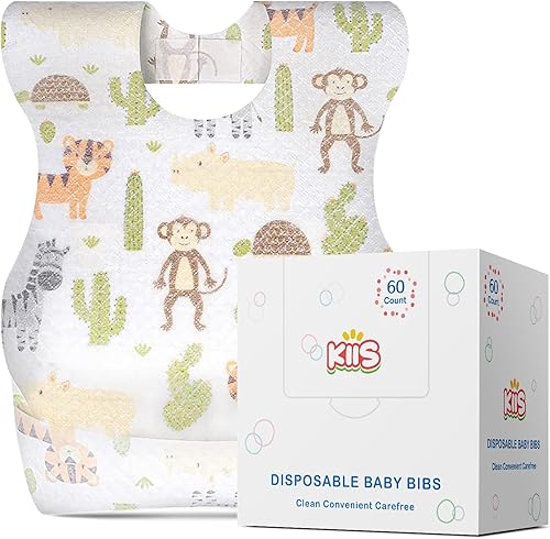 KIIS Baberos desechables para bebés, niños y niñas, empaquetados individualmente, higiénicos, suaves y a prueba de fugas (20 unidades60 piezas)