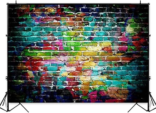 Miniatura 5 de Fondo de fotografía de pared de ladrillo colorido de 9 x 6 pies, fondos de graffiti de vinilo para adultos y niños, retrato de fondo, accesorios de