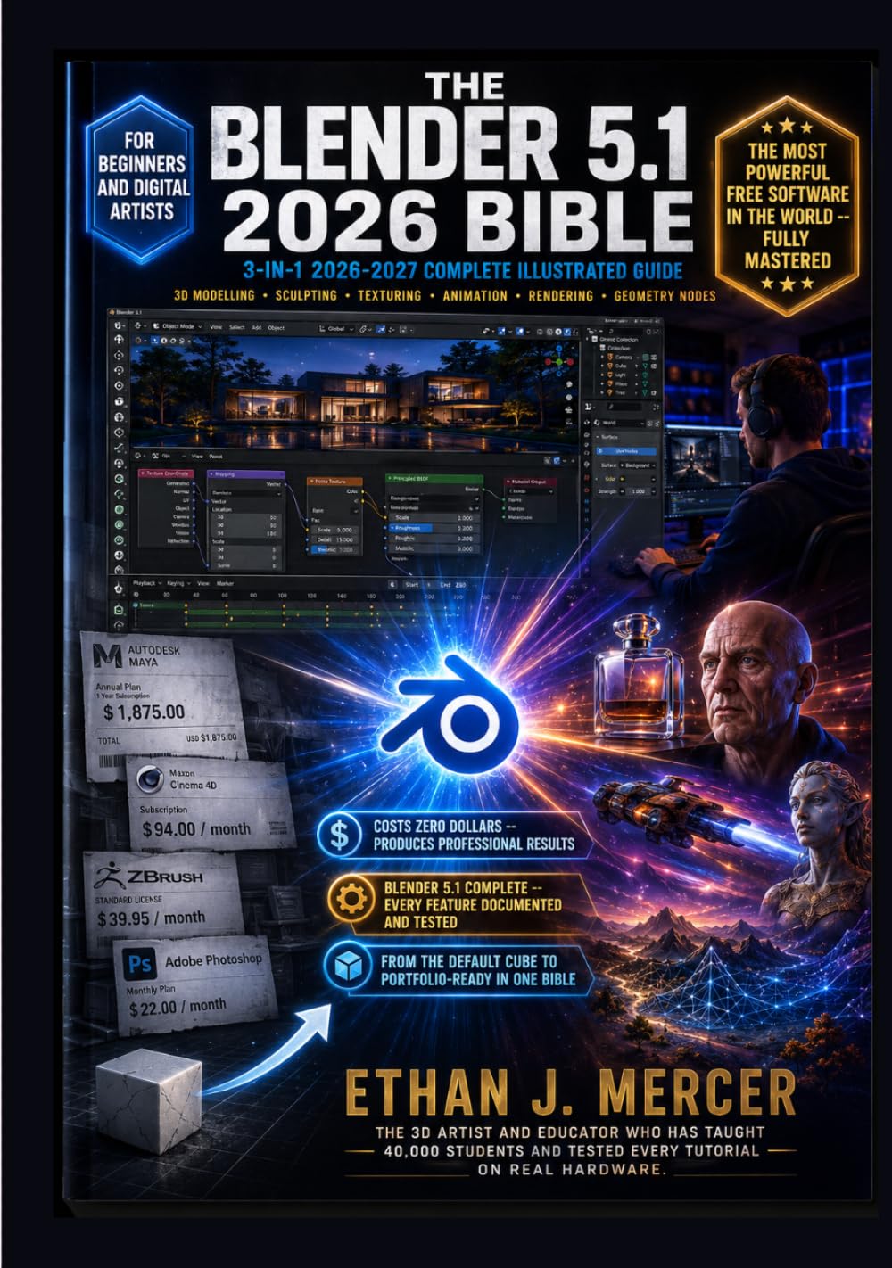 The Blender 5.1 2026 Bible: 3-in-1 Illustrated Guide to 3D Modelling, Sculpting, Texturing, Animation, Geometry Nodes, Lighting, Rendering and Compositing - Step-by-Step Tutorials, Real-World Workflow