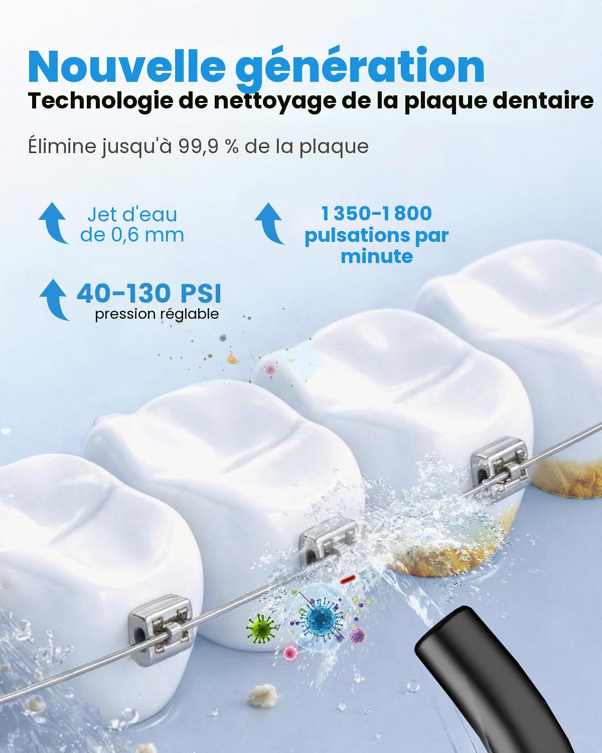 JTF Jet Dentaire Hydropulseur Oral - 300 ML Sans Fil Irrigateur, 3+1 Modes, Étanche IPX7 Water Flosser, Idéal pour Orthodontie, Appareil Dentaire, Gencives Sensibles Maison et Les Voyages(Noir)