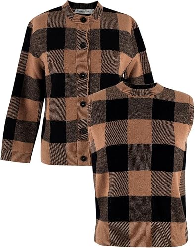Dior Conjunto Top y Chaleco de Cachemira a Cuadros Marrón y Negro Segunda Mano