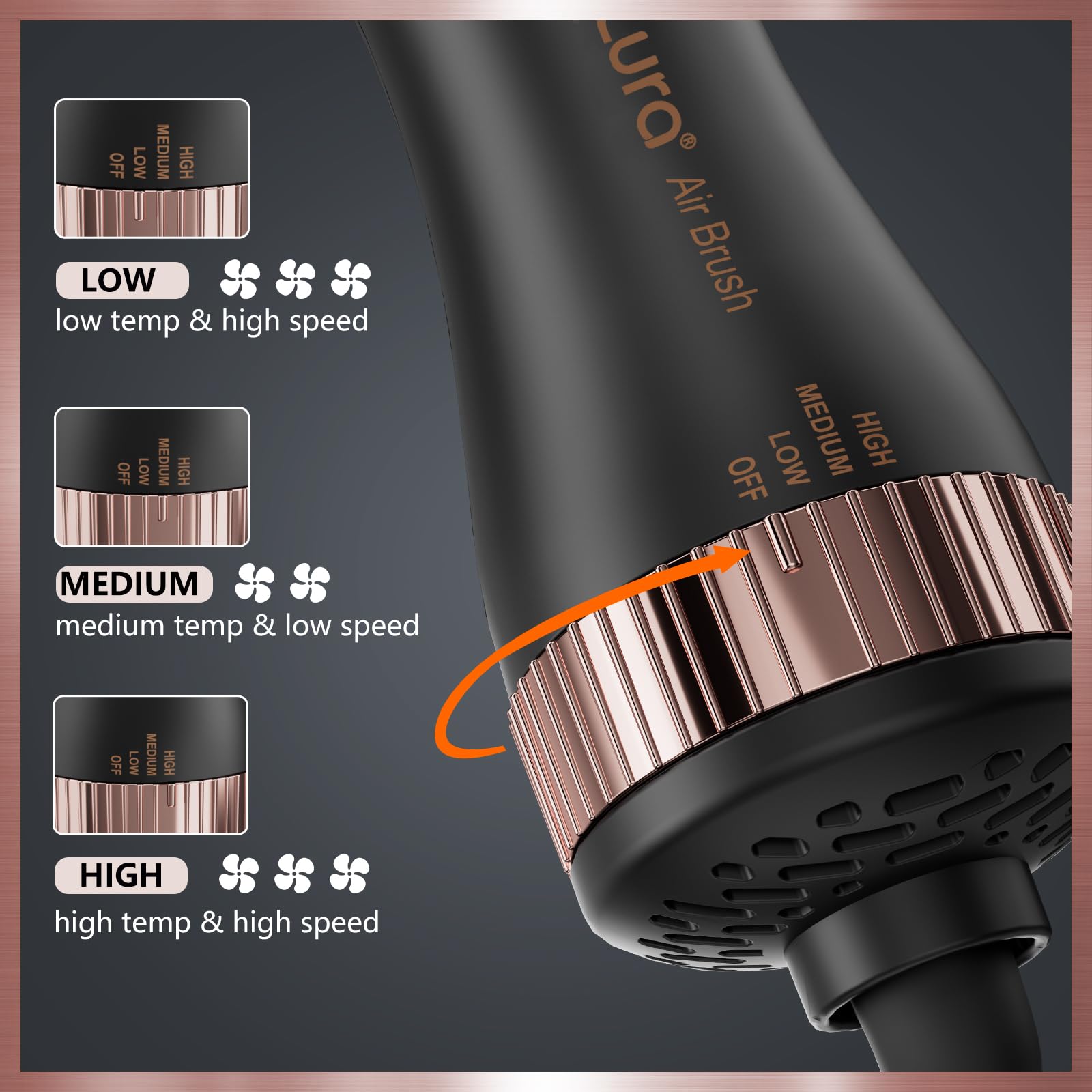 LURA Automatic Dual Voltage Hair Dryer Brush with Travel Bag