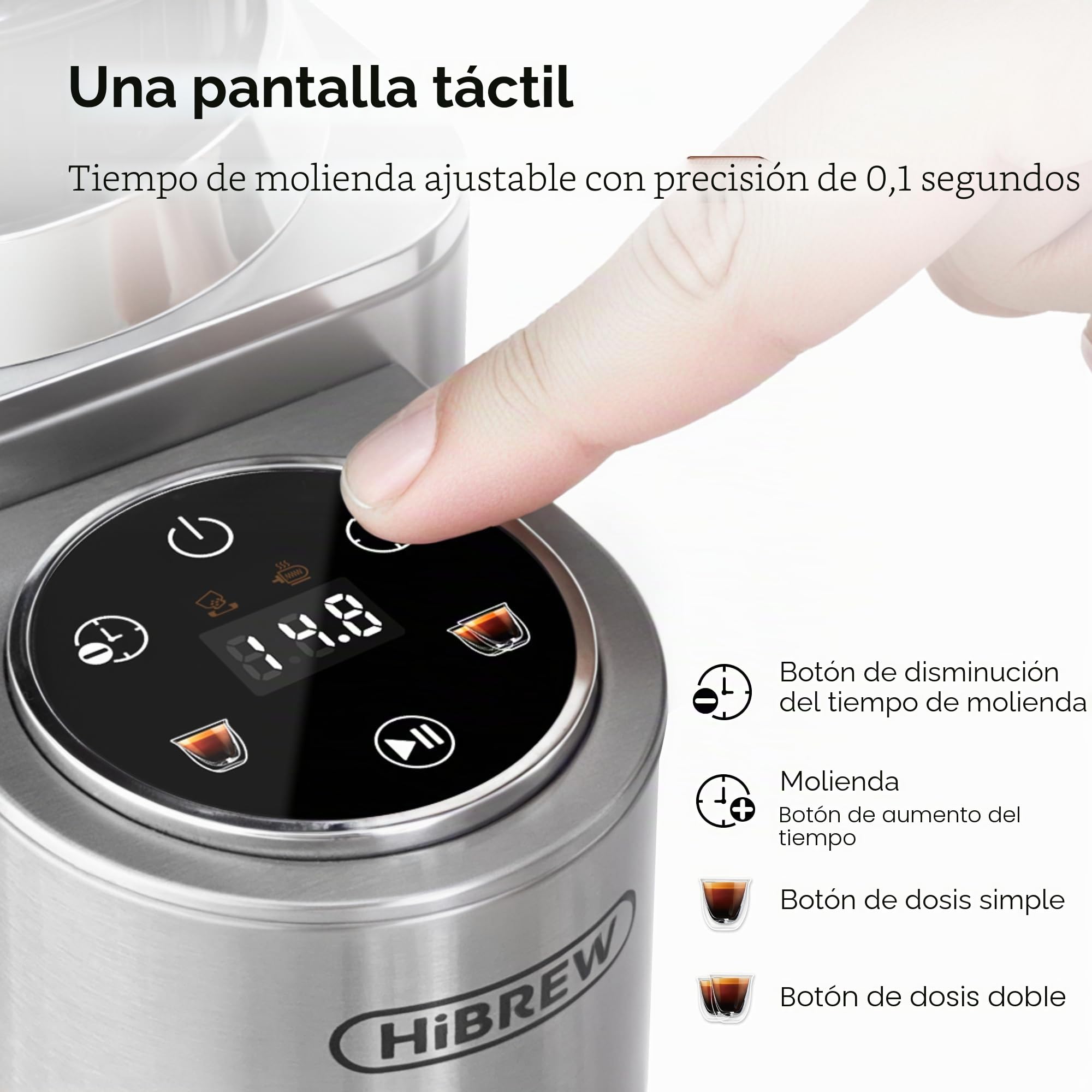 HIBREW G7 Molinillo de Espresso con fresado cónico, vaso dosificador magnético, carcasa metálica, 48 niveles de molienda - para Espresso, Moka Pots y café de goteo