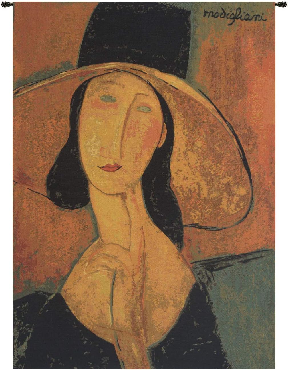 Jeanne Hebuterne In A Large Hat European Tapestry - 18 in. x 23 in. Cotton by Amedeo Modigliani