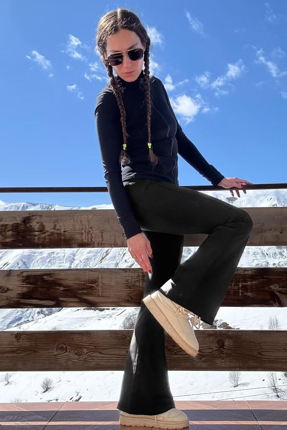 Vertvie Women Flare Leggings Scrunch Butt with Pockets V Crossover Workout Gym Yoga Pants Lifting Bell Bottom Leggings - Image 4