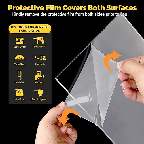 Miniatura 6 de Paquete de 2 láminas de acrílico transparente de 16 x 20 pulgadas, plexiglás fundido de 18 pulgadas de grosor (0.118 in), láminas de plástico